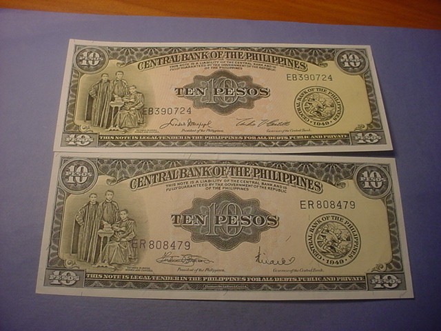 Philippines 10 Pesos 1949 Note Pair AU-UNC #87891