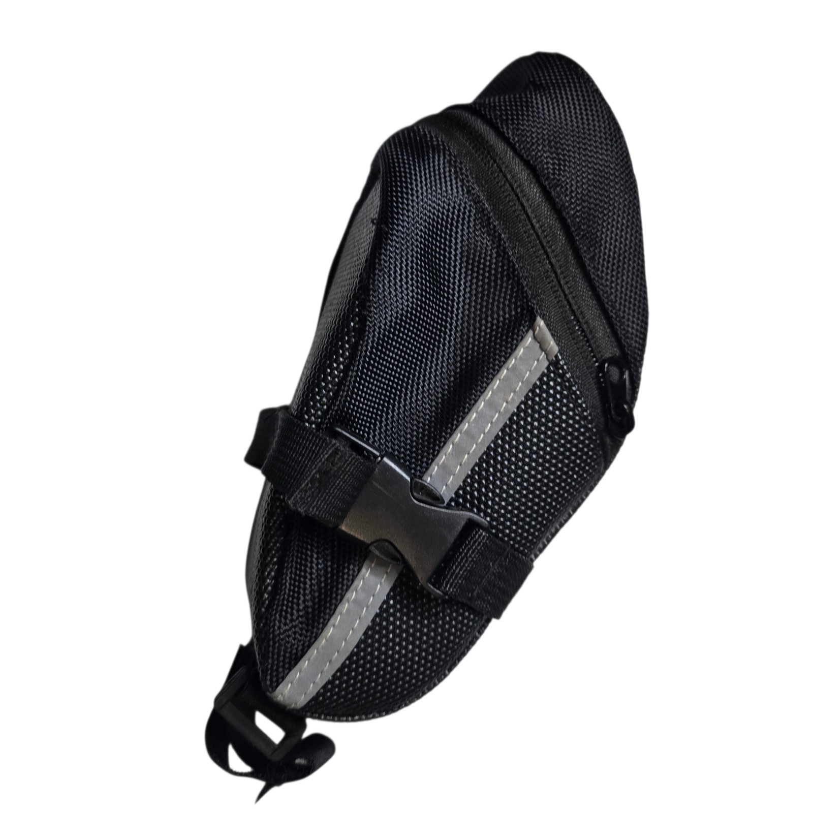 Black Nylon Bicycle Saddle Bag Reflective Lightweight Buckle Closure Seat