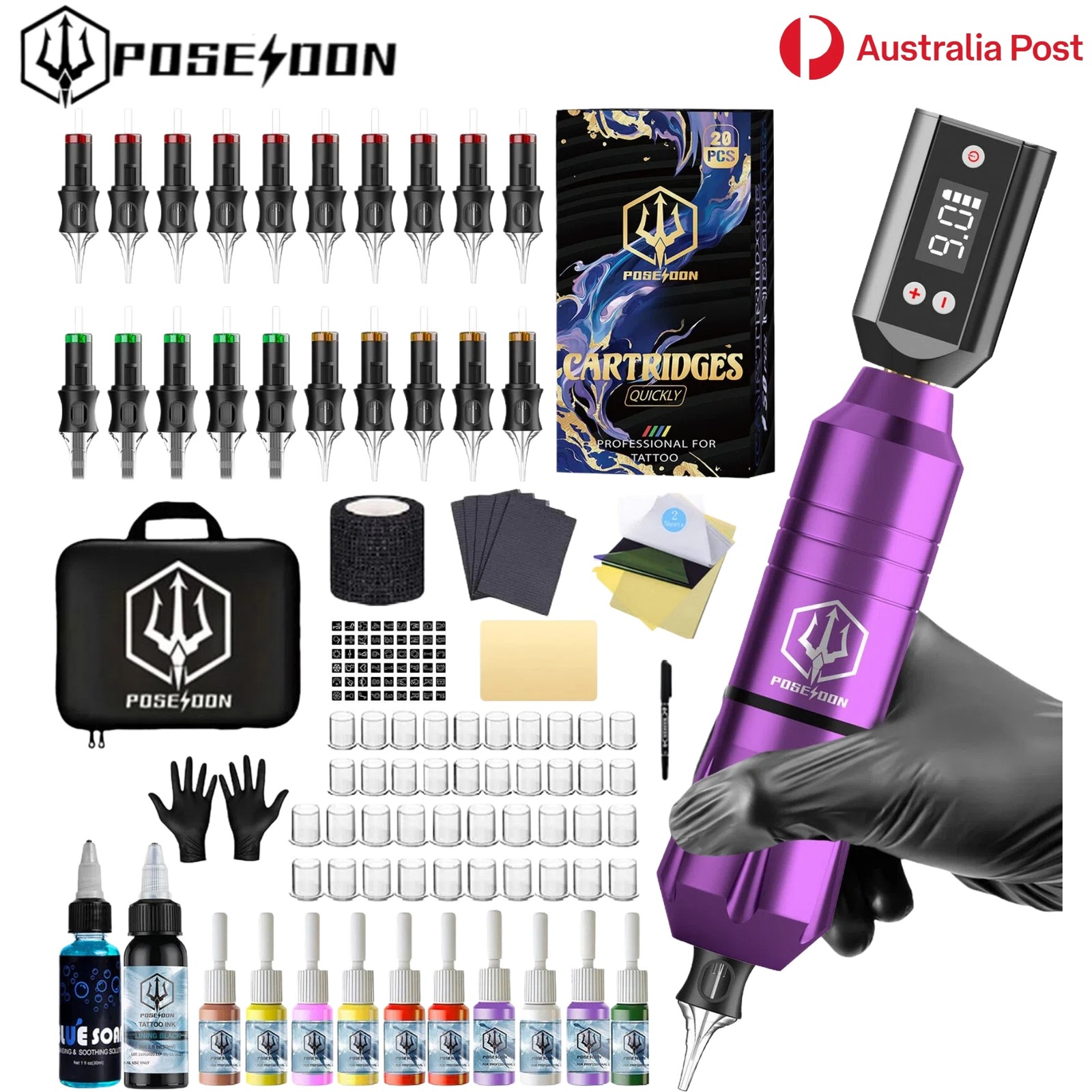 POSESOON Tattoo Machine Wireless Pen Gun Battery Power Supply Color lnks Needle