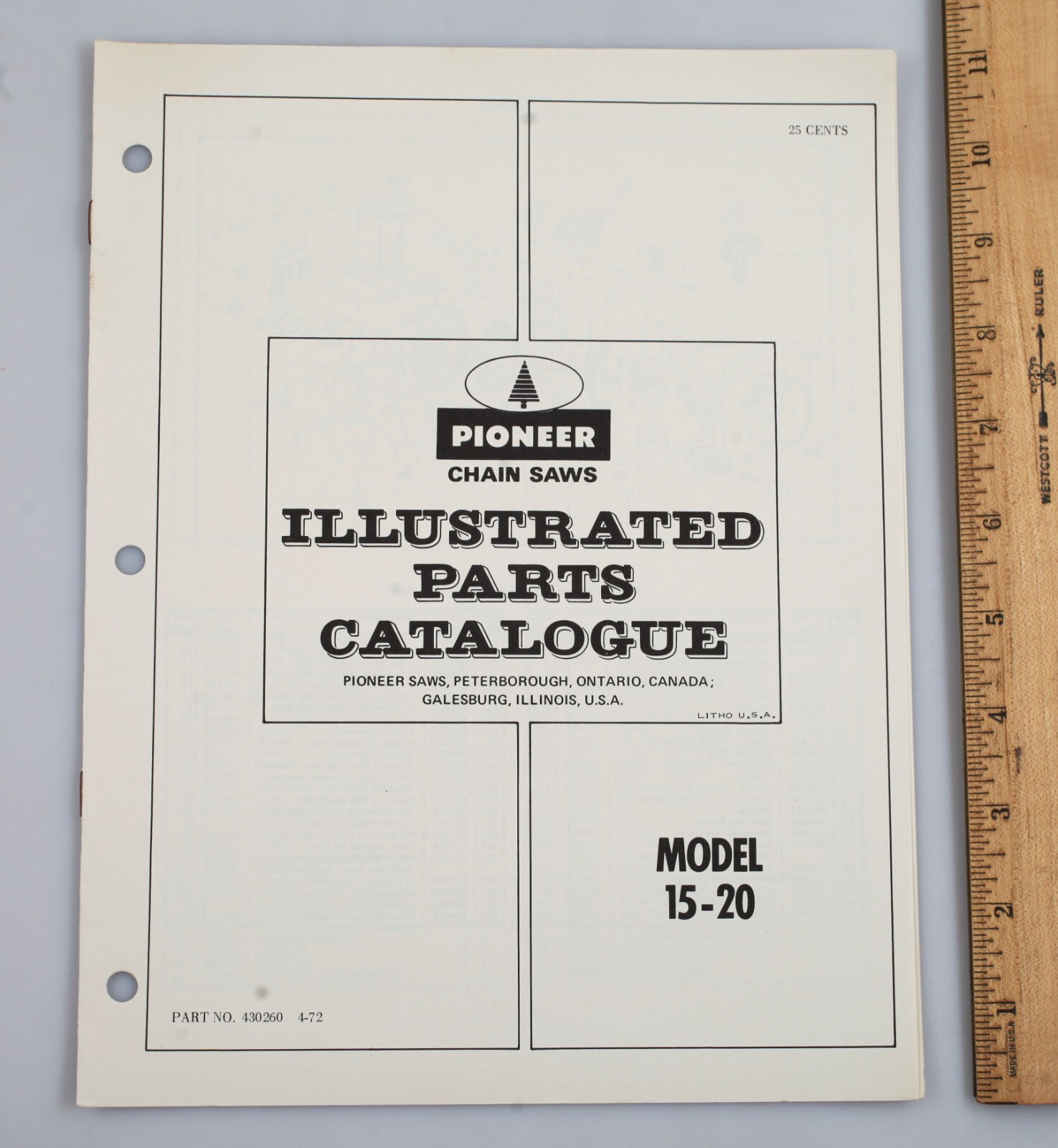 Vintage Pioneer Chain Saw Illustrated Parts Catalog Model 15-20