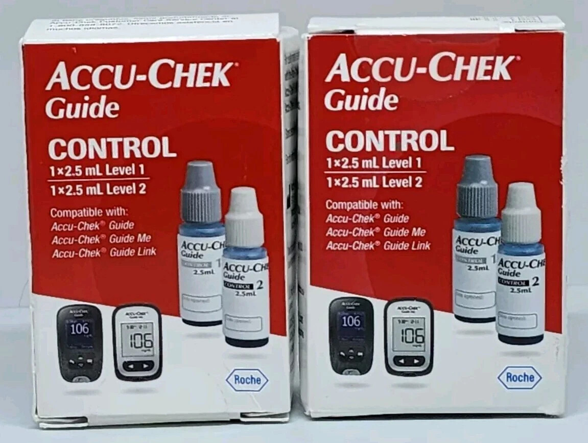 2 Pack Accu-Chek Guide Control Solution for Diabetic Blood Glucose Testing​ 8/25