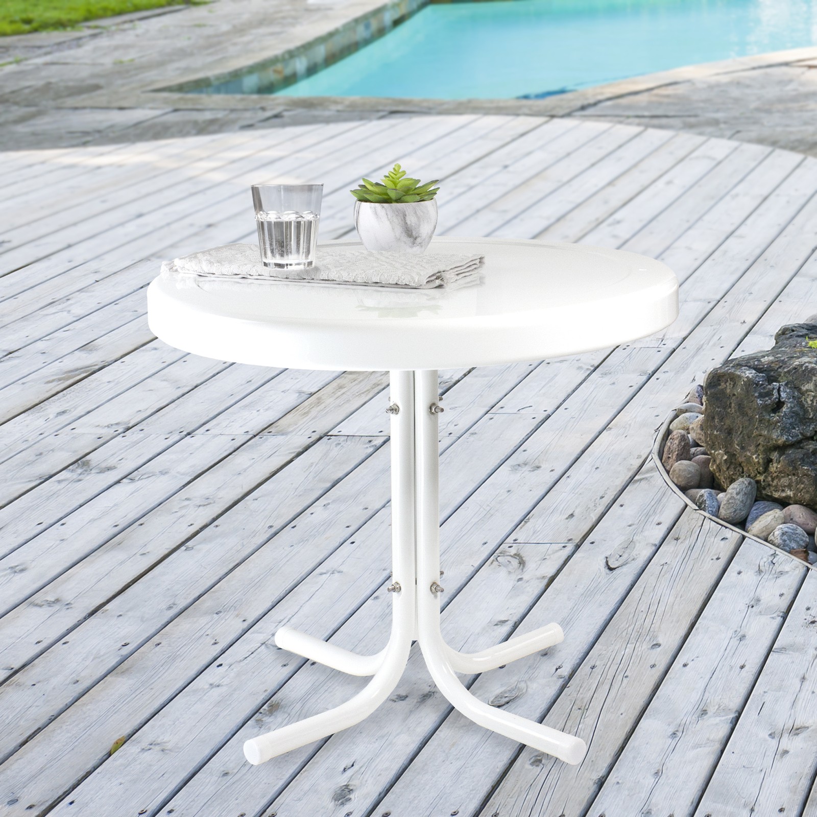 Northlight 22" Outdoor Retro Tulip Side Table, White