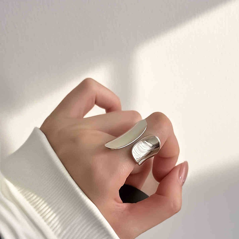 New Women's Fashion Ring Minimalist Wide Face Geometric Opening Ring Zinc Alloy
