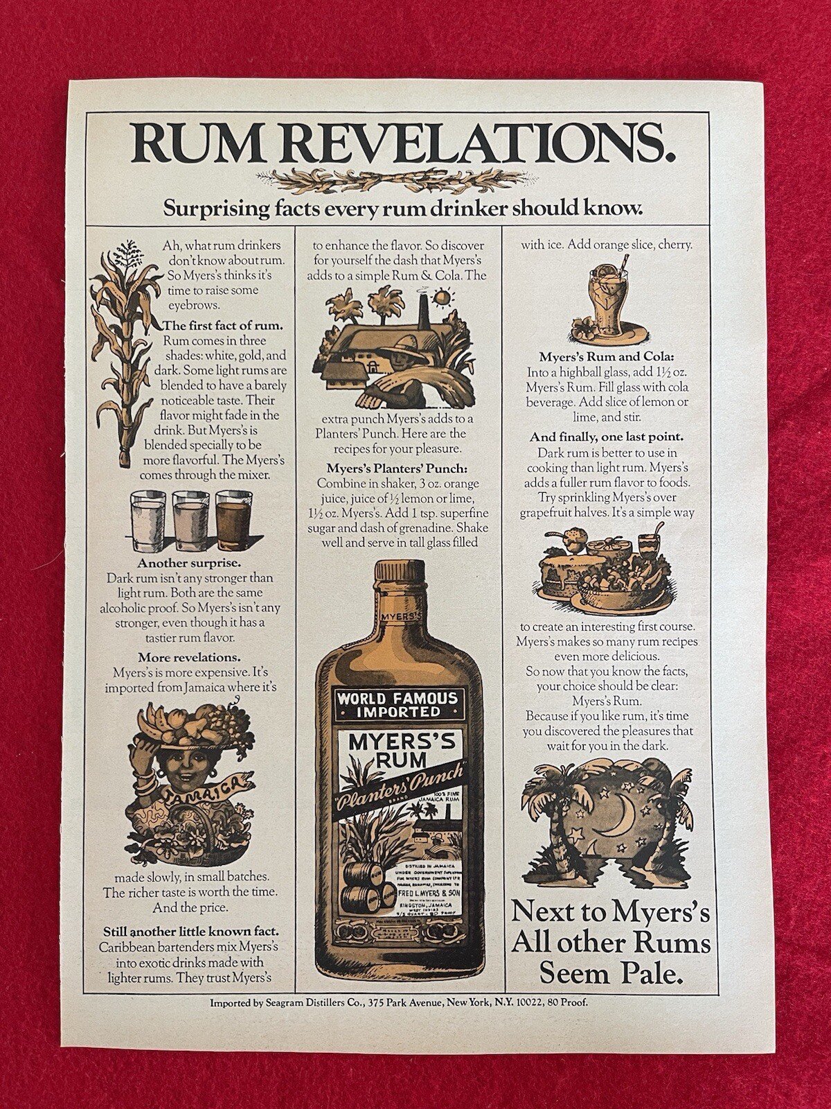 Vintage 1978 Myer’s  Rum Print Ad Imported By Seagram Ad Only