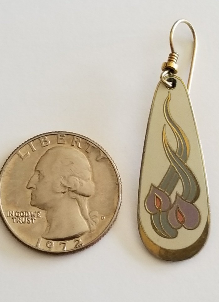 Laurel Burch Signed WILD ANTHURIUM hook style Earrings- nice