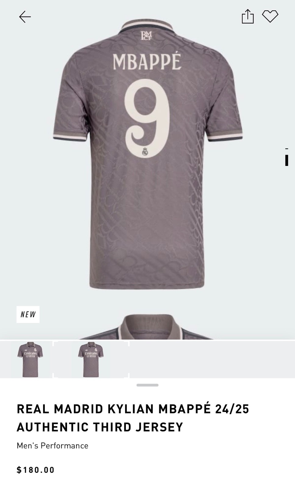 Authentic Real Madrid 24/25 3rd jersey - Mbappe or Bellingham