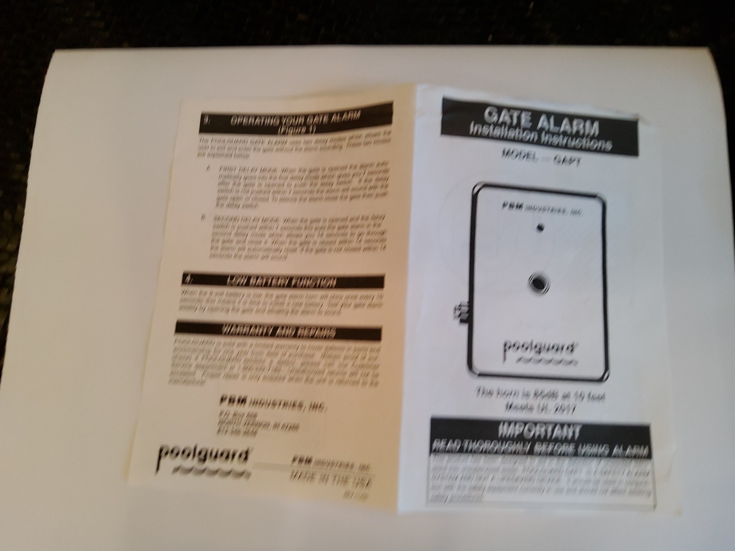 Poolguard Model GAPT Solid State Electronic Pool Gate Audio Alarm USA Made Grey