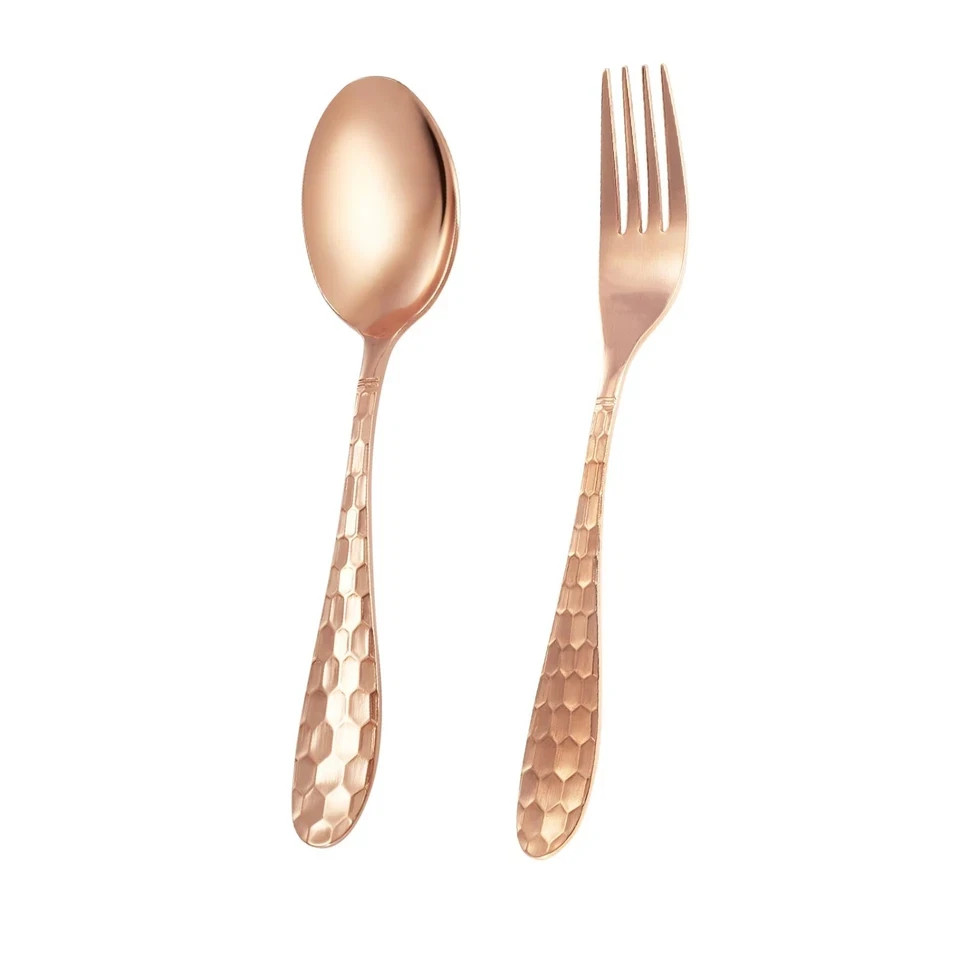 99% Pure Copper Spoons & Forks Set - Heavy Duty Hammered Cutlery for Home & Rest