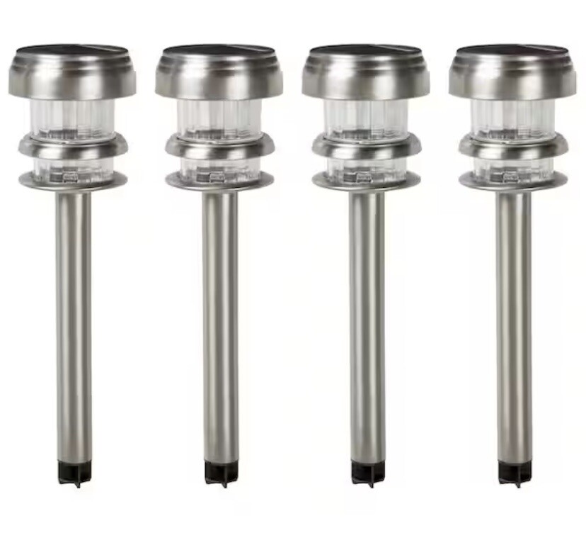 Pure Garden Solar Powered Stainless Steel Path LED Lights (4-Pack)