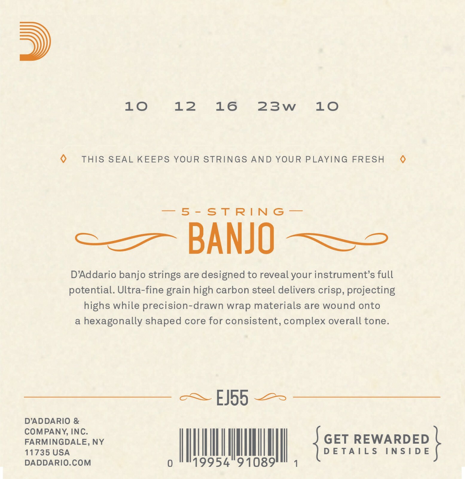 D'Addario EJ55 Phosphor Bronze Banjo Strings, Medium 10-23 Gauge