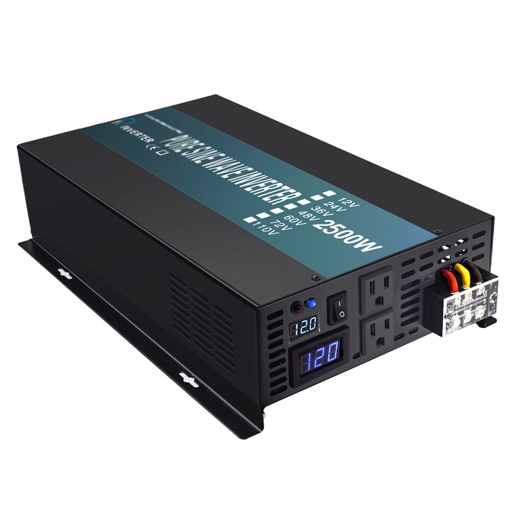 2500W Pure Sine Wave Power Inverter 12V DC to AC 120V Car/Home Solar Converter