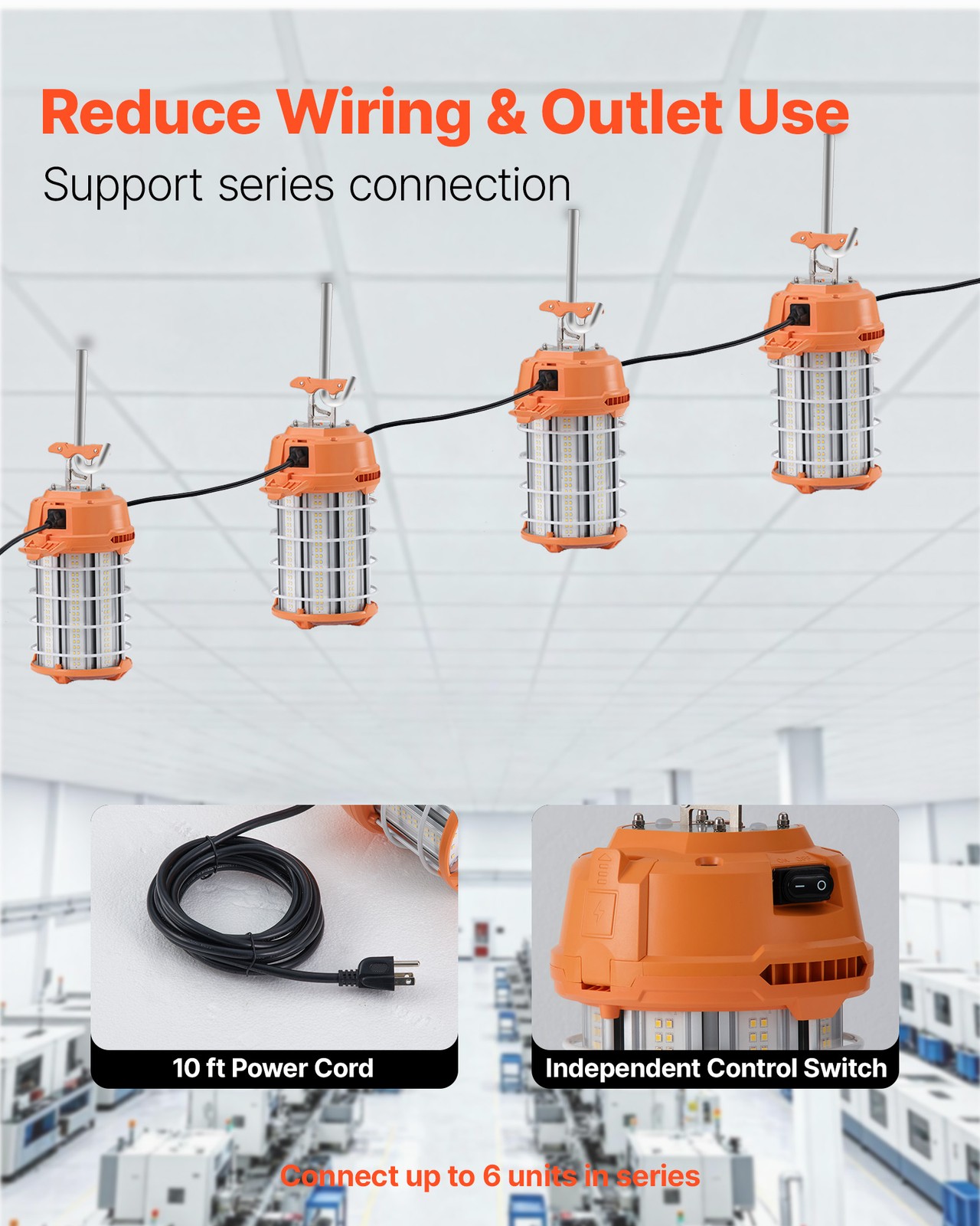 VEVOR LED Temporary Work Light 150W Construction Light 5000K Job Site Lighting