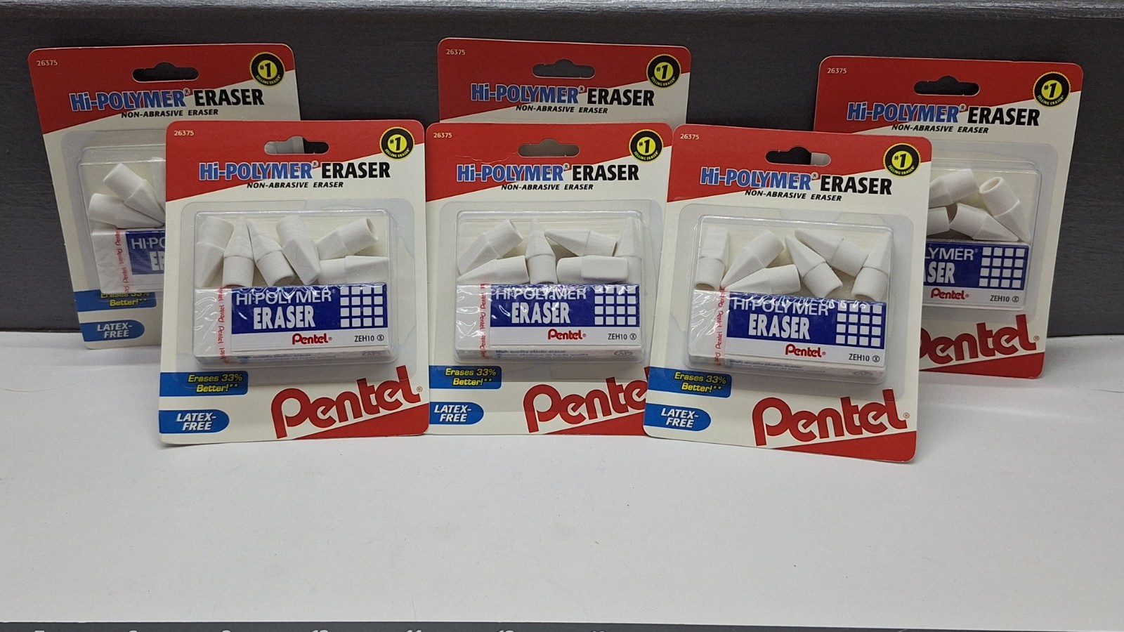 Lot Of 6 Pentel Hi-Polymer Eraser Combo Pack, 6 Caps, 1 Large ZEH0210BP7 School