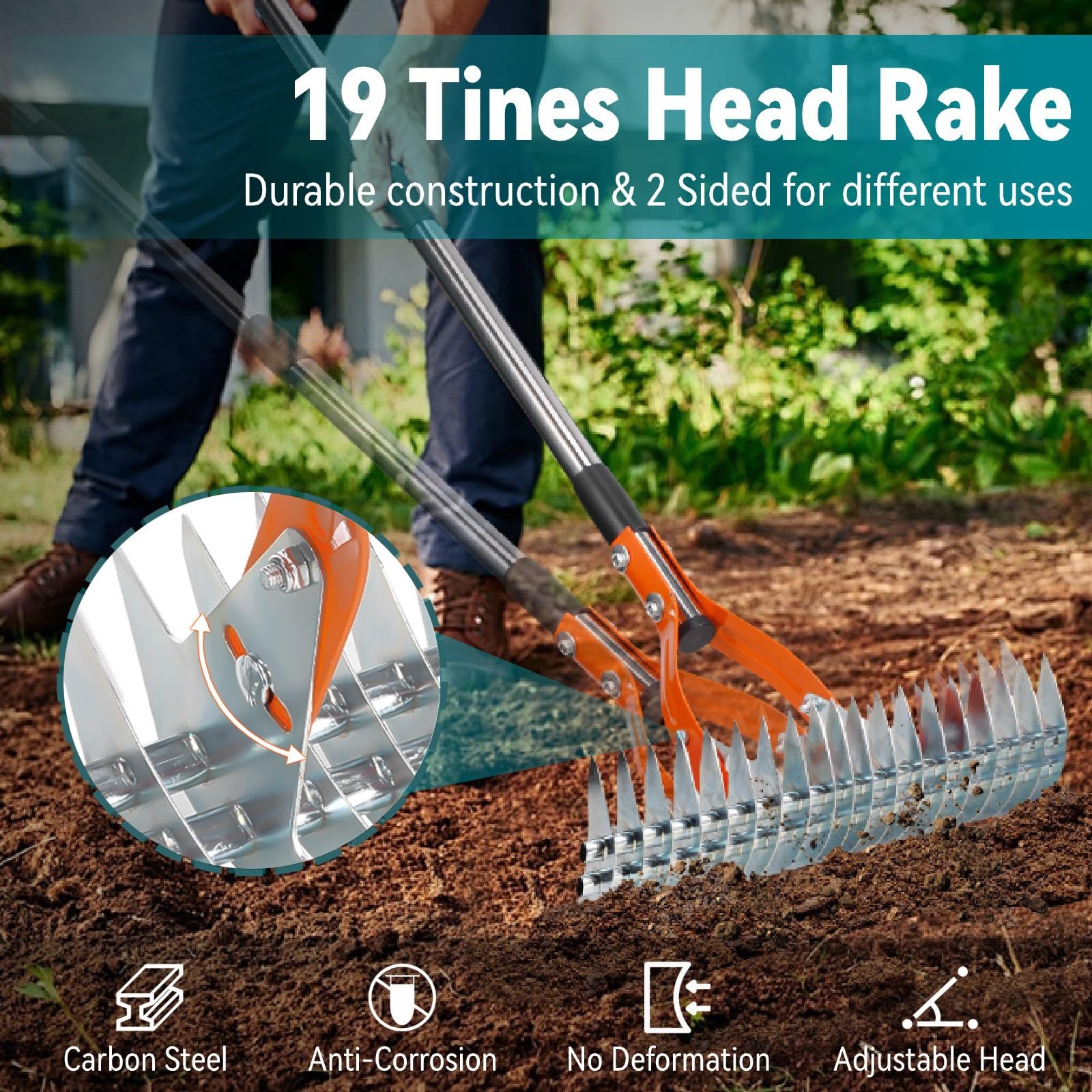 Thatch Rake for Lawns, 15" Heavy Duty Metal Dethatcher Rake with 5FT Handle, ...