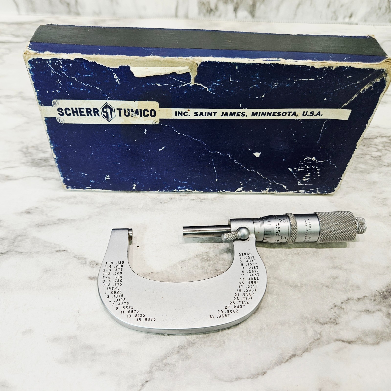 SCHERR-TUMICO Micrometer Vintage USA Machinists Tool Micro Measurements w/ Box