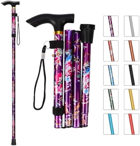 Folding Cane, Portable 5-Level Adjustable Height Walking Stick with Foldable Des