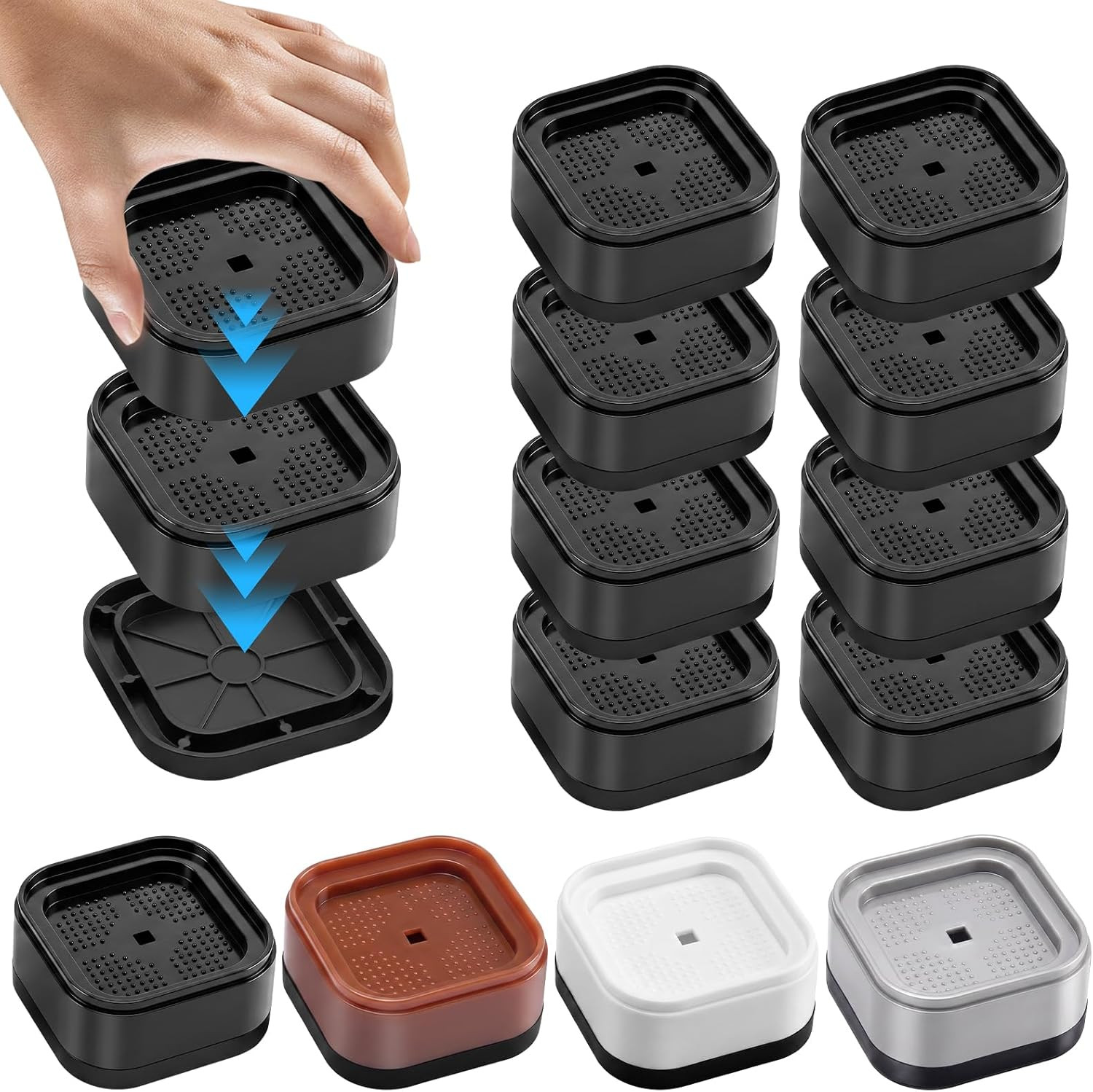 8 Pack Furniture Risers Adjustable Bed Risers Heavy Duty Lifts Height 1 or 2 Inc
