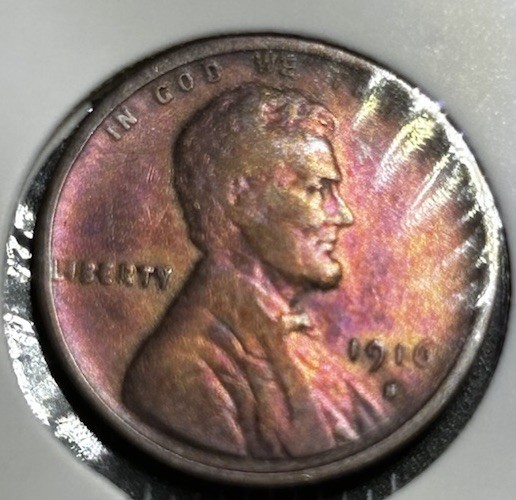 1916-S 1C BLAZING RED TONE Lincoln Cent Full Wheats 🌈 Toning XF Detail