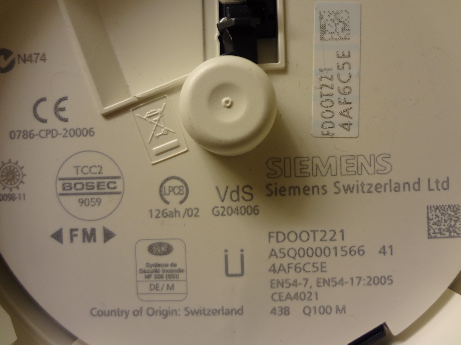 Siemens FDOOT221 Smoke Fire Head Detector FREE SHIPPING !!!