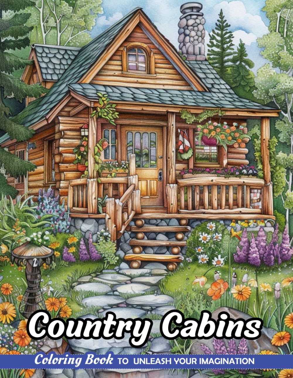 Country Cabins: Adult Coloring Book with Country Cabins for Stress Relief and Re