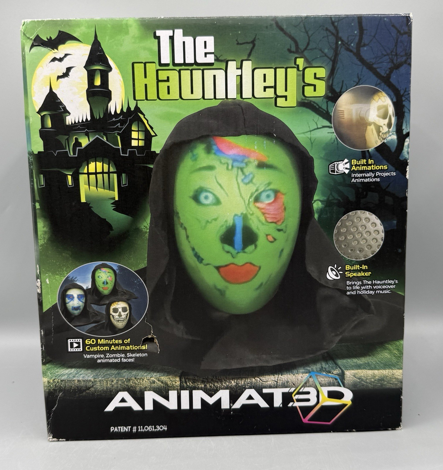 ANIMAT3D The Hauntley's Talking Animated Haunted Head Projector Halloween NEW