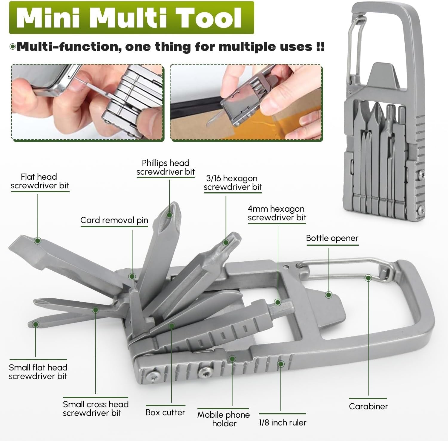 12 in 1 Keychain Multitool Screwdriver Bit Folding Multi Tool Bottle Opener