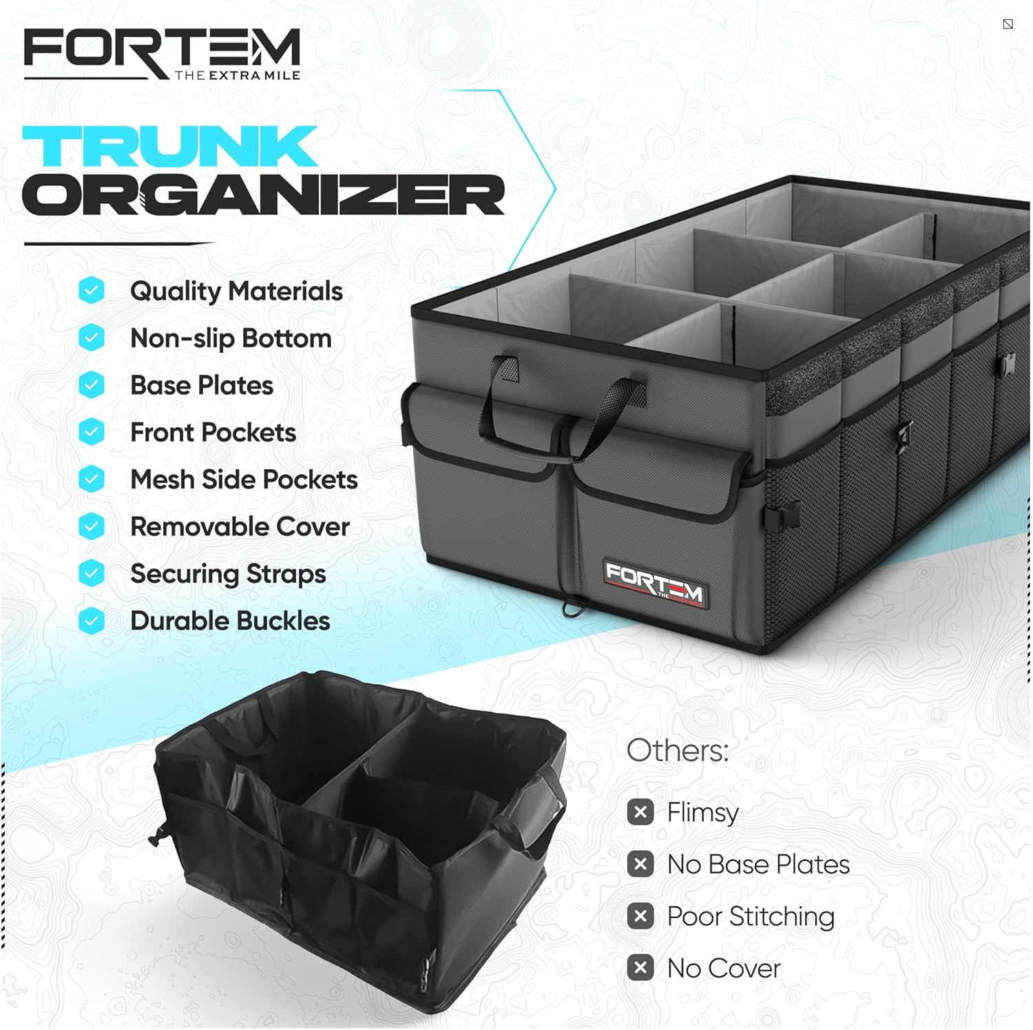 Car Trunk Organizer-Foldable Storage, Multi Compartment, Oxford, Securing Straps