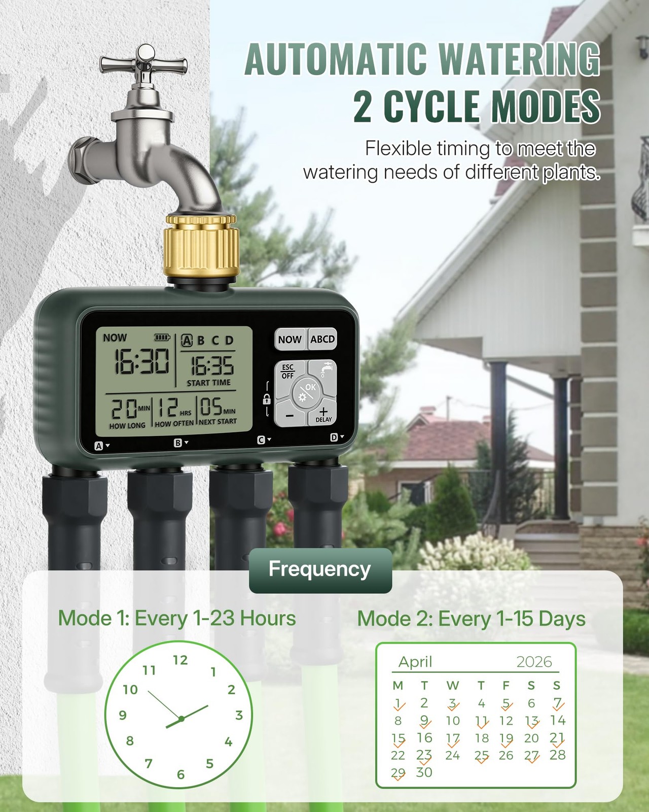 4 Zone Brass Sprinkler Timer Automatic Garden Irrigation System with Rain