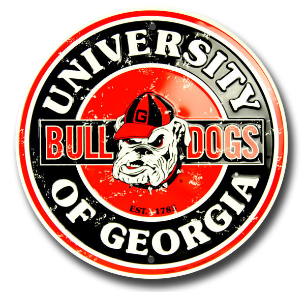 GEORGIA BULLDOGS 12" ROUND METAL SIGN RETRO MAN CAVE SPORTS GAME ROOM UNIVERSITY