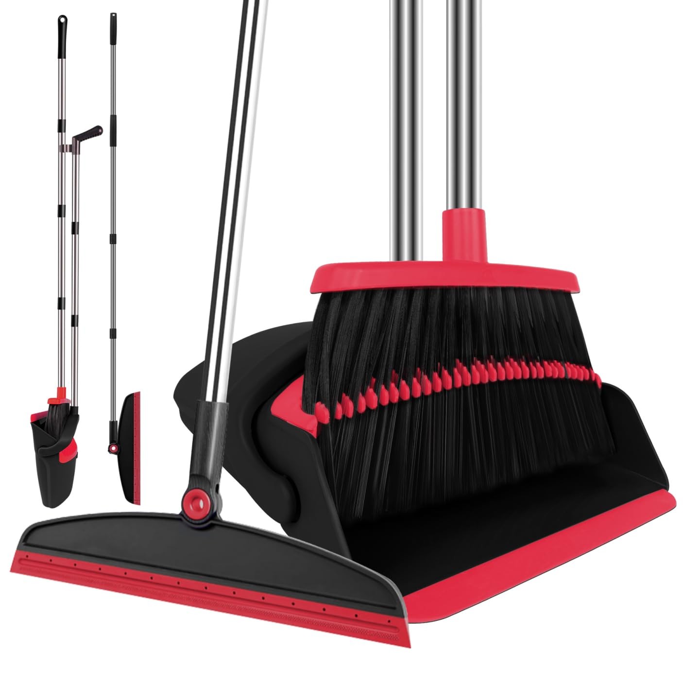 Broom with Dustpan Combo Set and Silicone Broom Kit, 51" Long Handle Floor Sq...