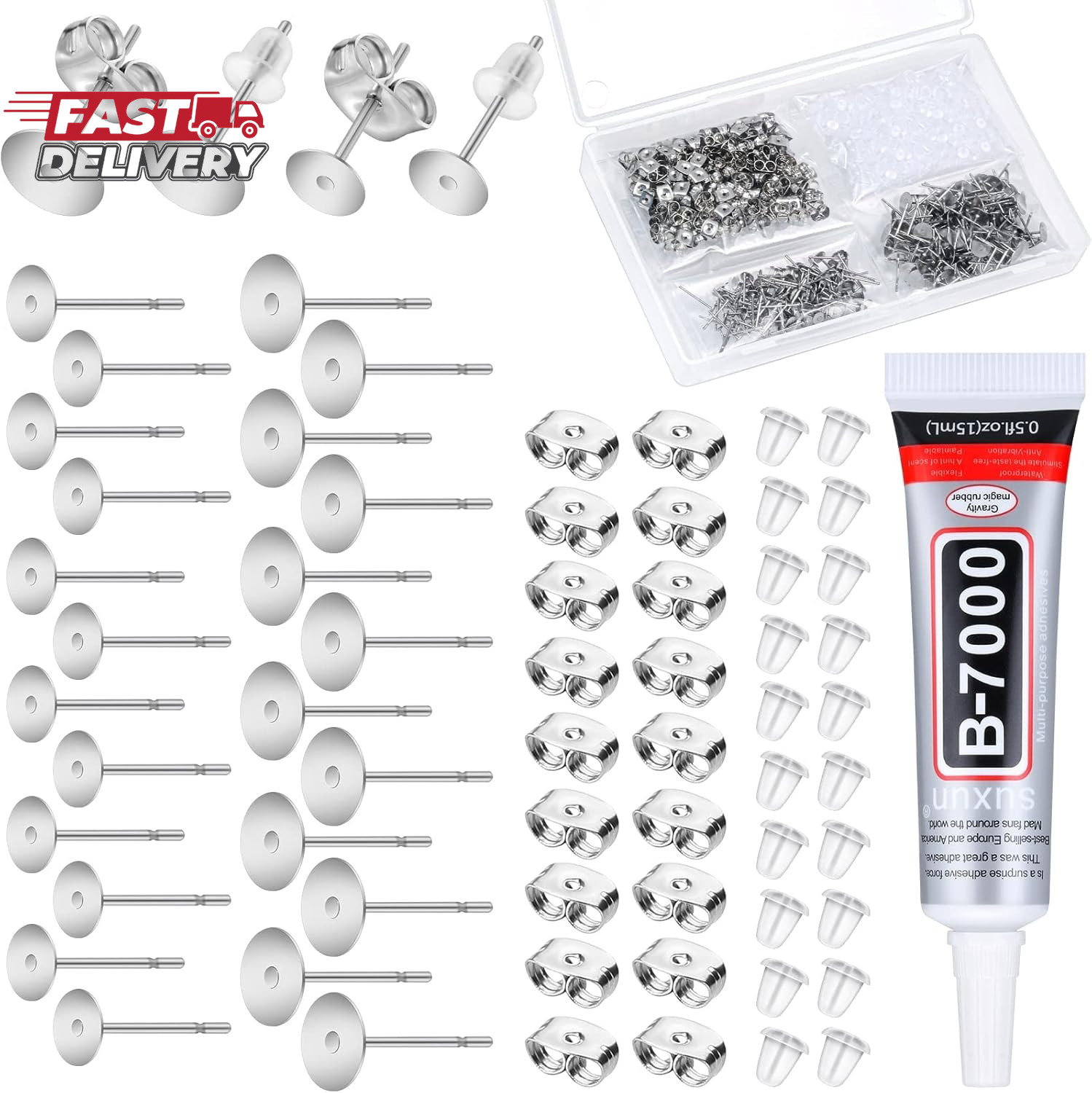 Anezus Jewelry Glue with 600Pcs Stainless Steel Earring Posts and Backs - Hypoal