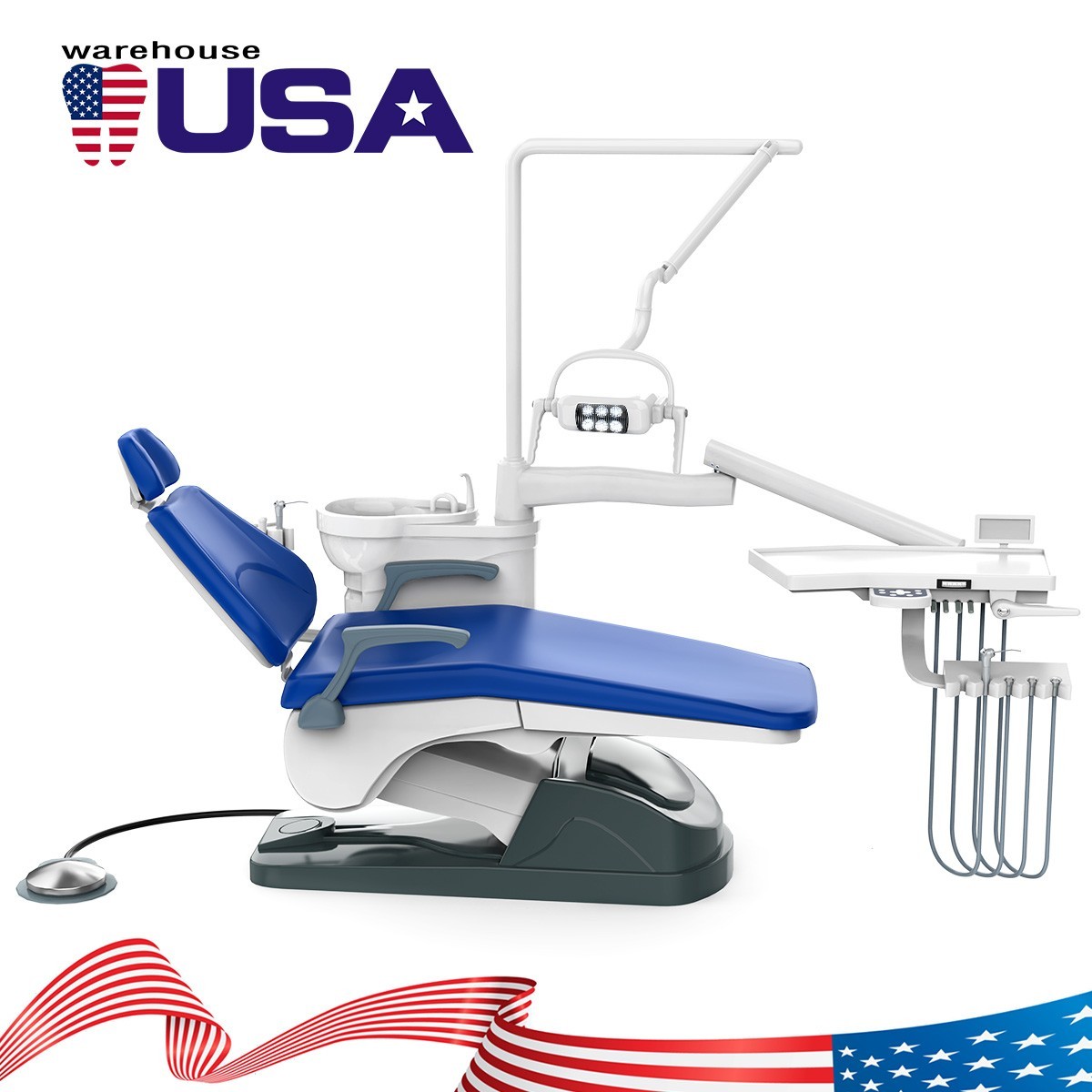 FDA Dental Lab Unit Chair Computer Controlled DC Motor PU Leather+Dentist Stool