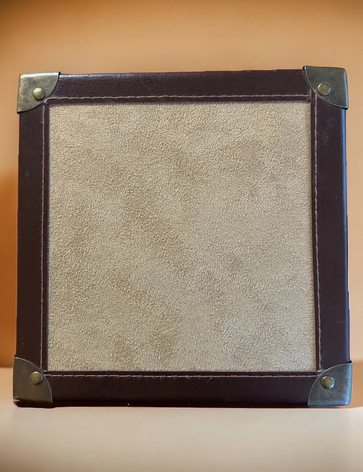 SMALL SUEDE STORAGE TRUNK WITH LEATHER STRAPS