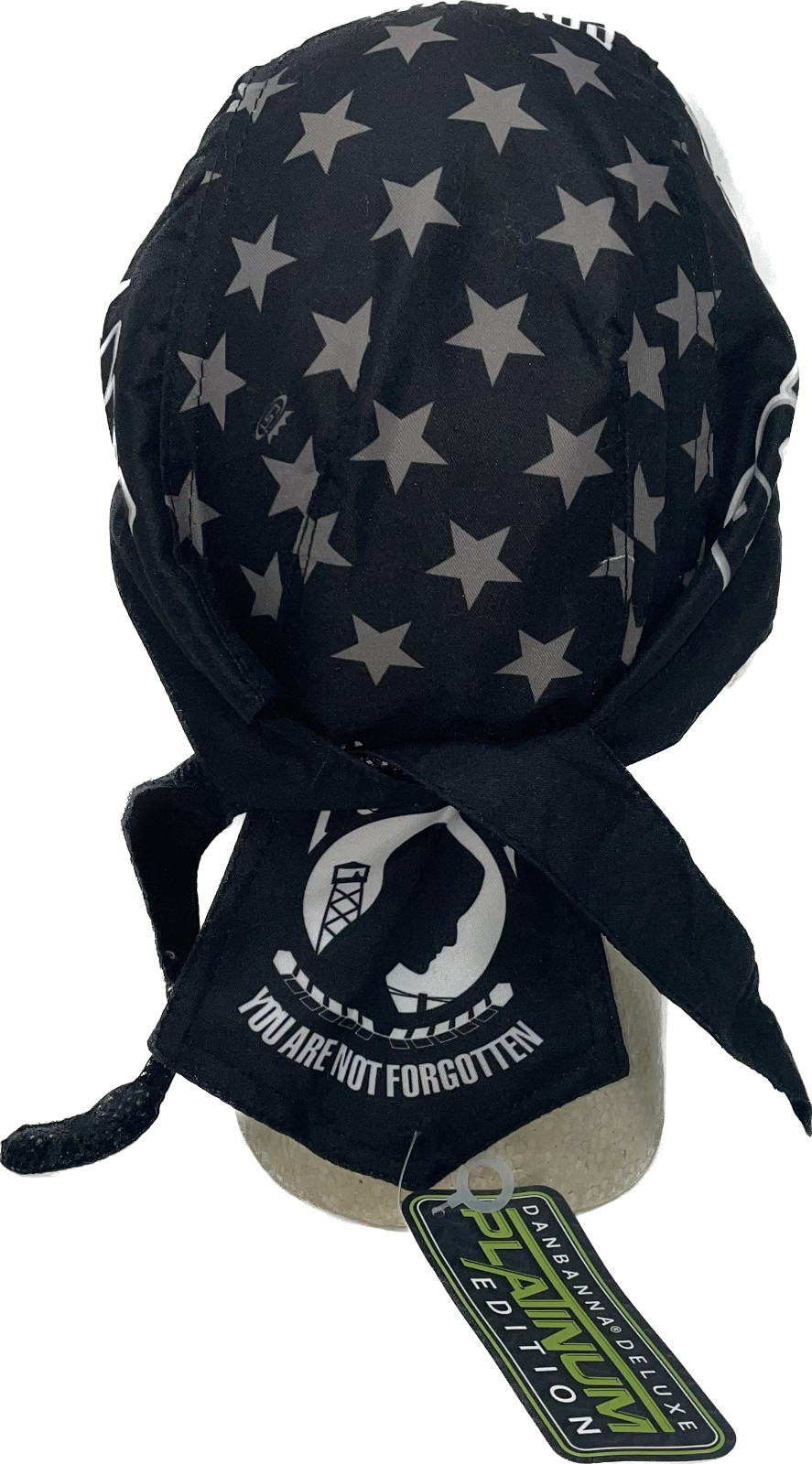 Platinum Doo Rag Skull Cap Biker Durag Sweatband POW MIA Logo Veteran Military