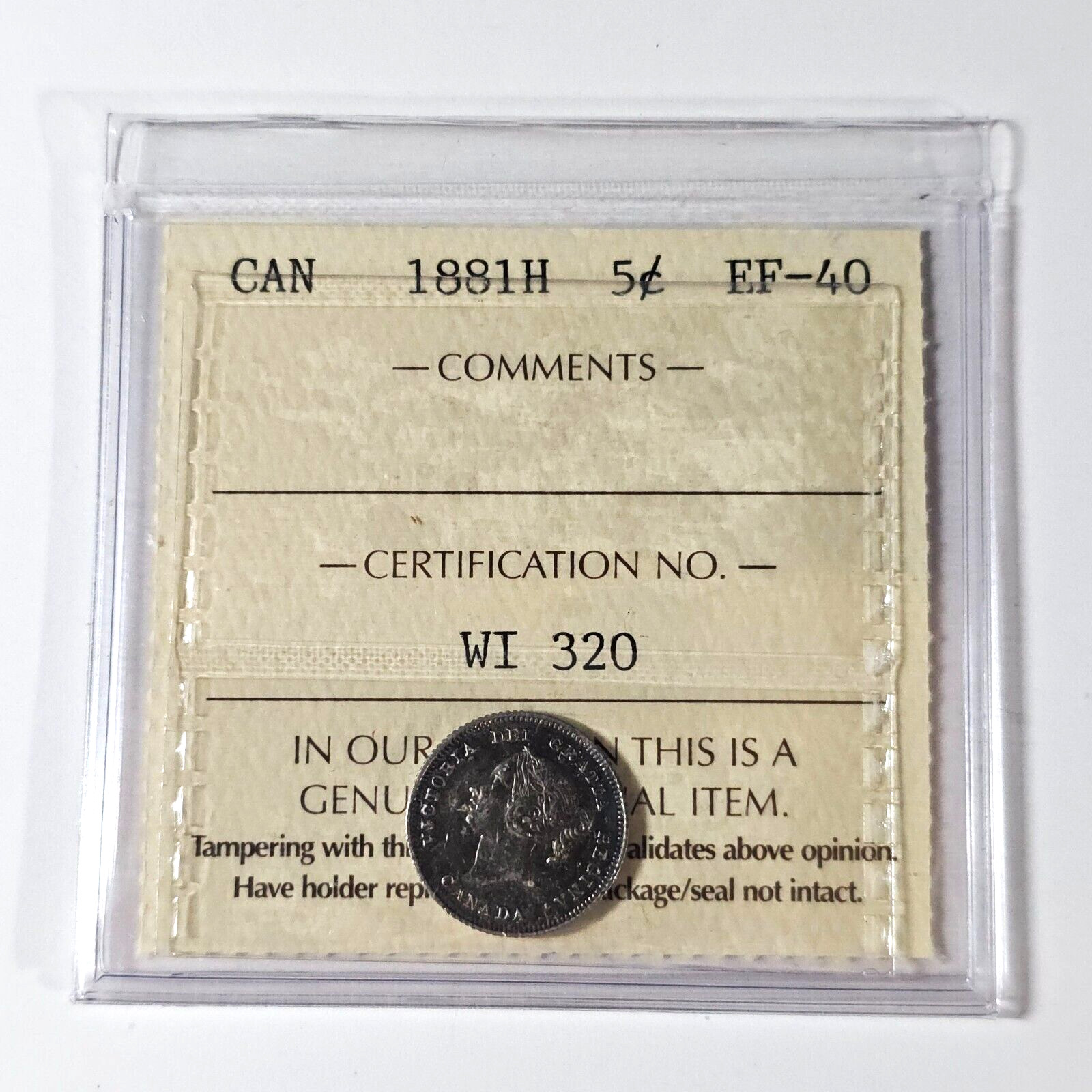 1881 H Canada 5 five cents - ICCS CERTIFIED EF-40 - CD-015
