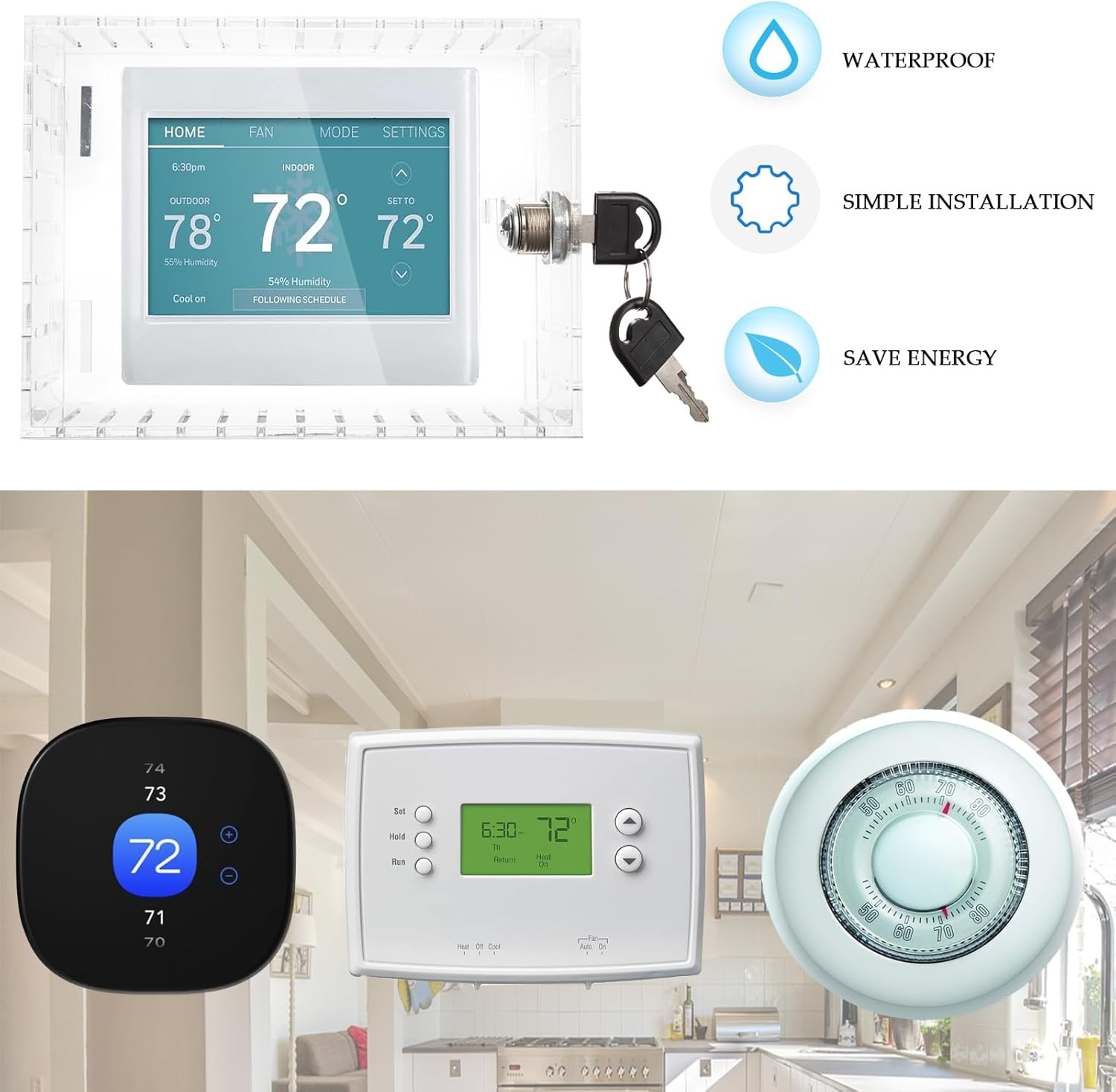Thermostat Lock Box Universal Cover with Key...