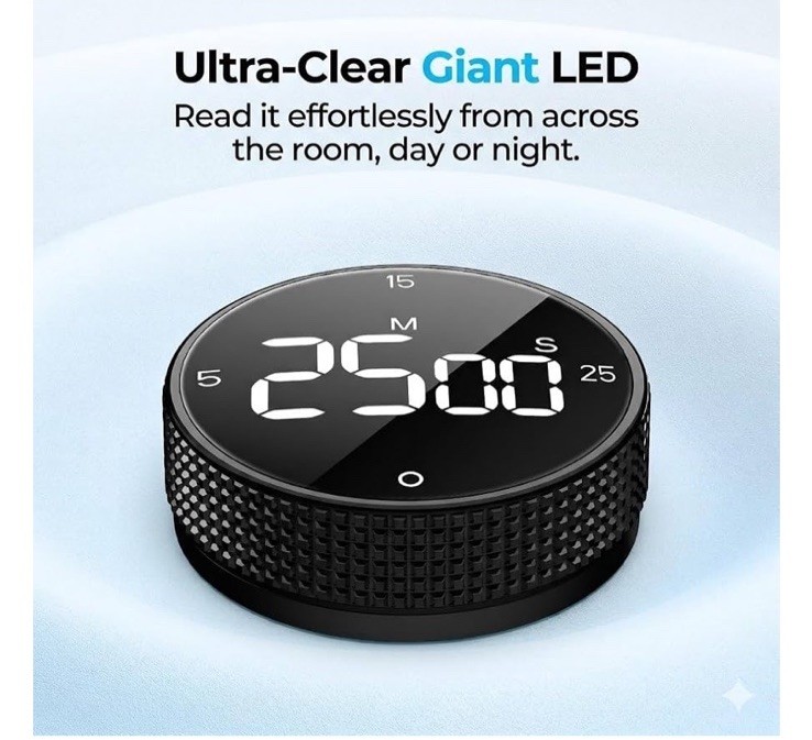 Digital Kitchen Timer with HD LED Display, Magnetic Countdown & Countup Black