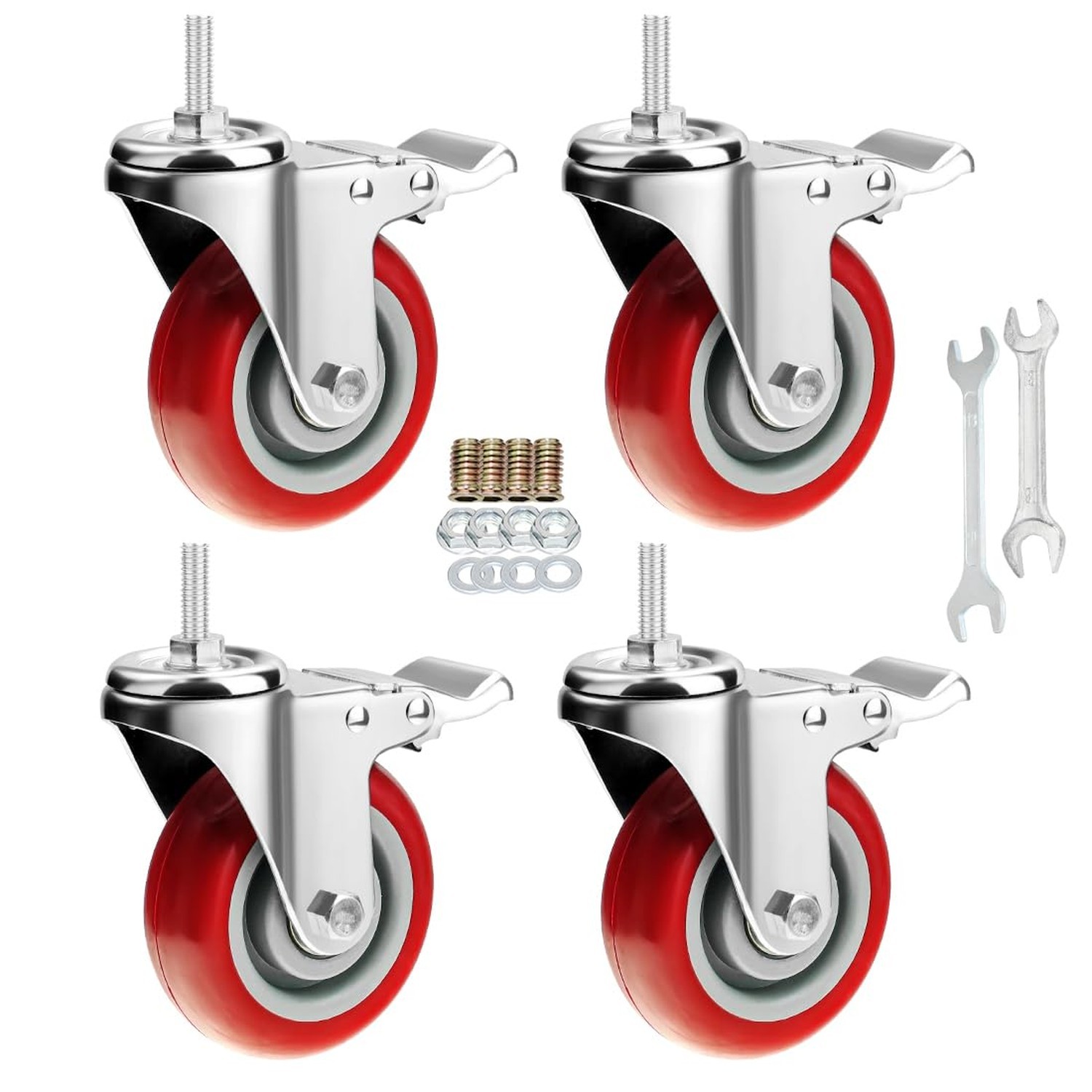Stem Caster Wheels Heavy Duty Casters PU M8-1.25x1 inch (Stem Diameter 8mm, S...