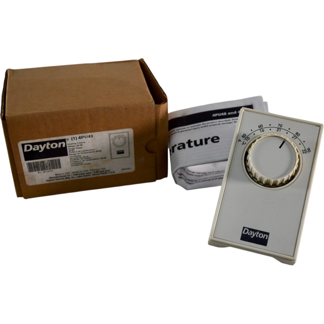 NEW Dayton 4PU49 Heating Control Thermostat 50-90F Single Stage SPST Analog