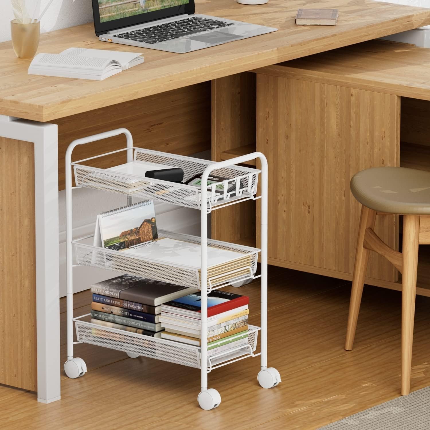 Contemporary Multi-Functional Rolling Cart with 4 Hooks - Modern Home Essentials