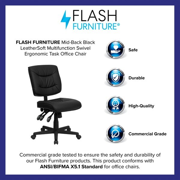 Flash Furniture Go-1574-Bk-Gg Leather Task Chair, 22 1/4-, No Arm, Back, Seat,