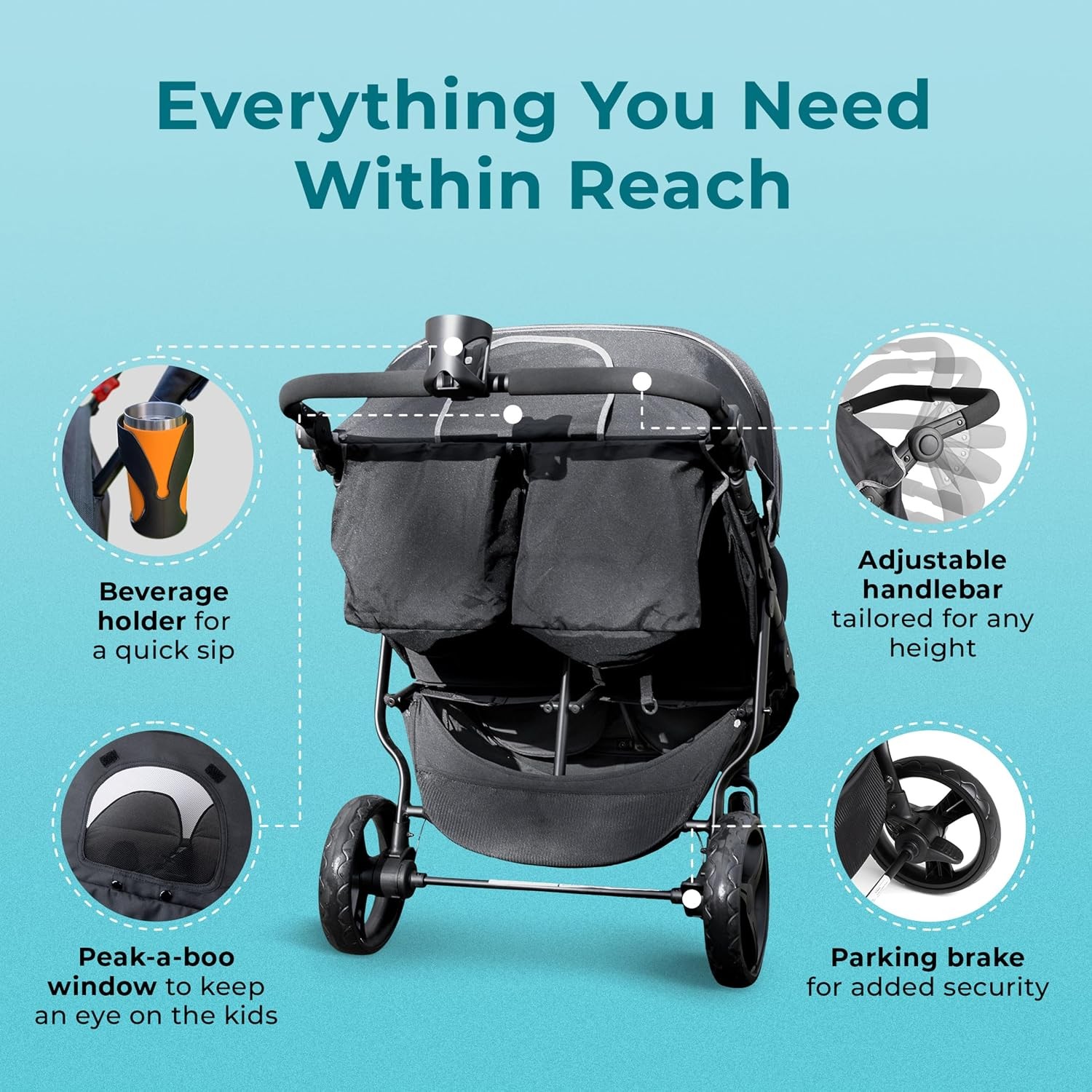 by Foundations Roadster Duo Side by Side Double Stroller Durable Double Stroller