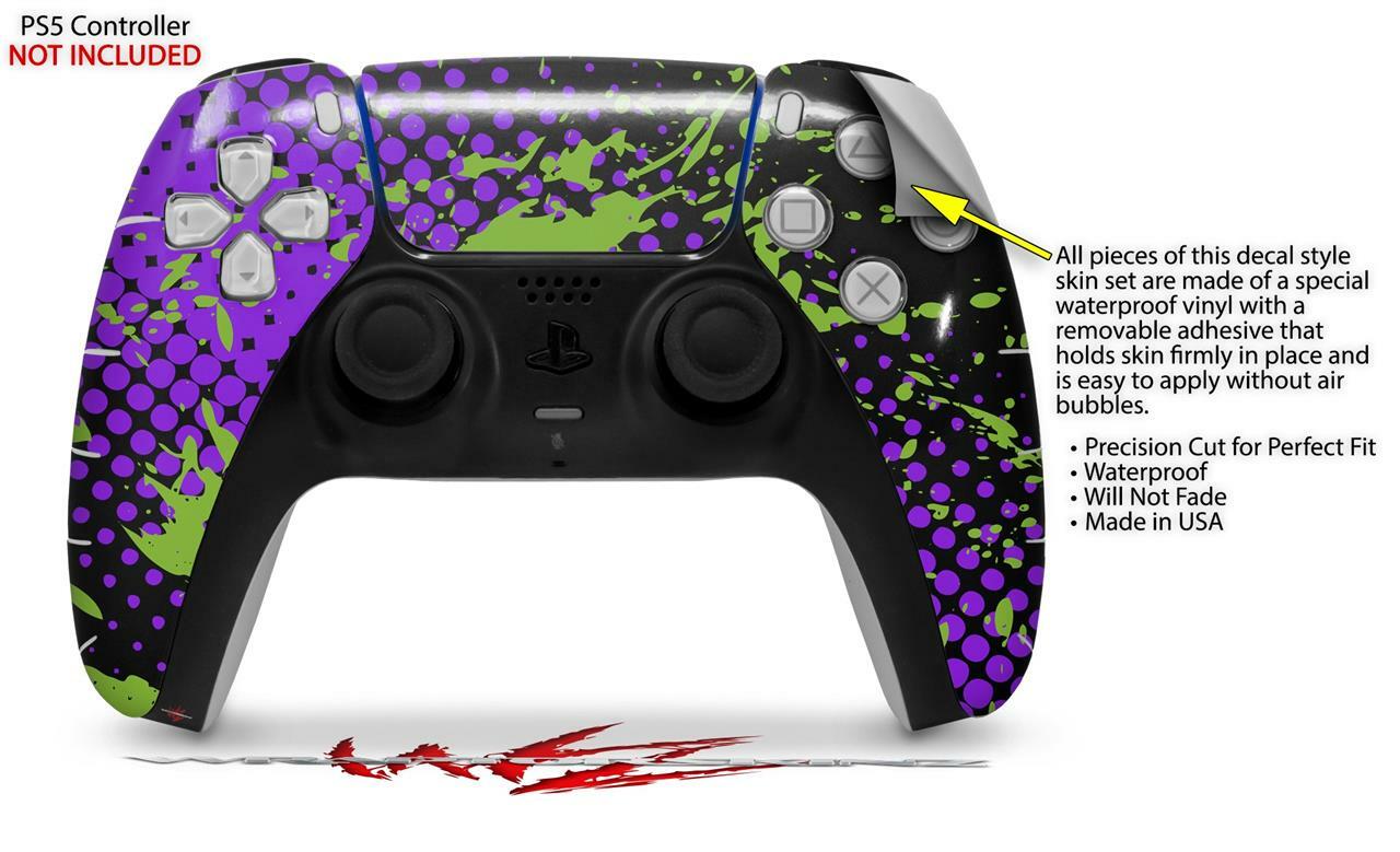 Skin Sony PS5 Controller Halftone Splatter Green Purple