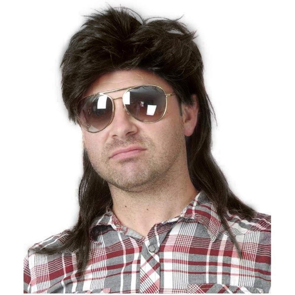 Baruisi 80s Men's Mullet Wig Black Cosplay 1 Count (Pack of 1), black