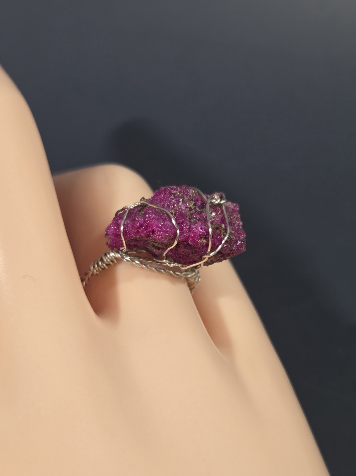 Genuine Handcrafted 999 Fine Silver Wirewrapped Ring With Rough Ruby Corundum