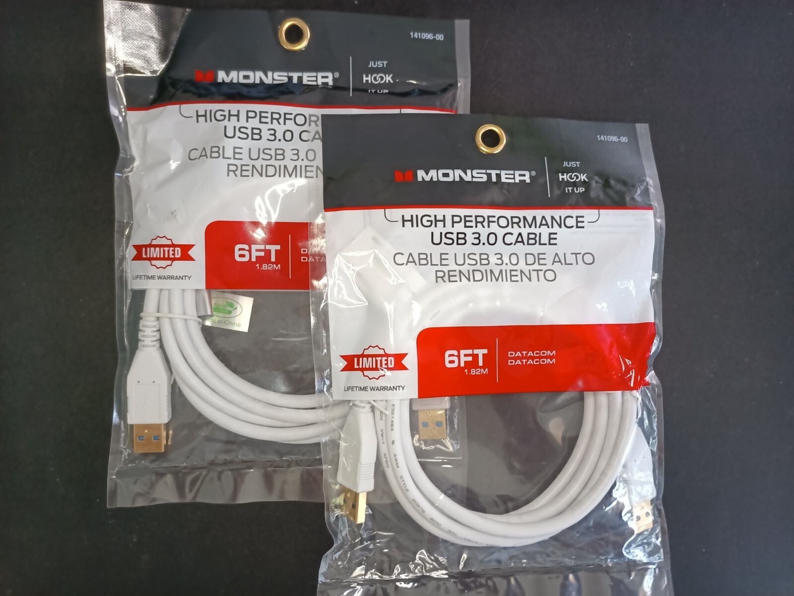 2x Monster 6FT 1.82M High Performance USB 3.0 Datacom Cable (White) MALE TO MALE