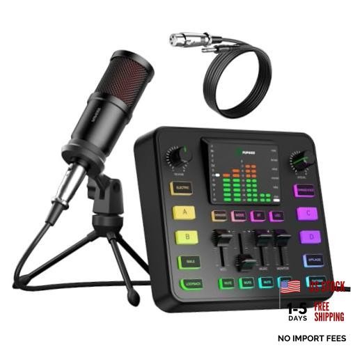 Podcast Equipment Bundle, Audio Mixer with Dynamic Microphone for Matte Black