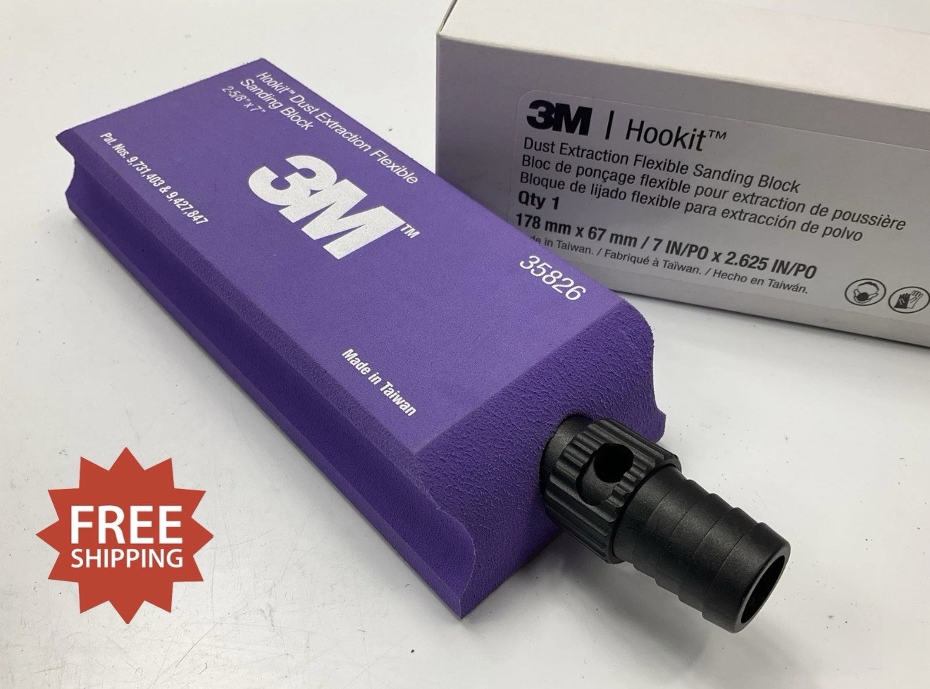 3M 35826 Hookit Dust Extraction Flexible Sanding Block, 7" X 2.625" - NEW!