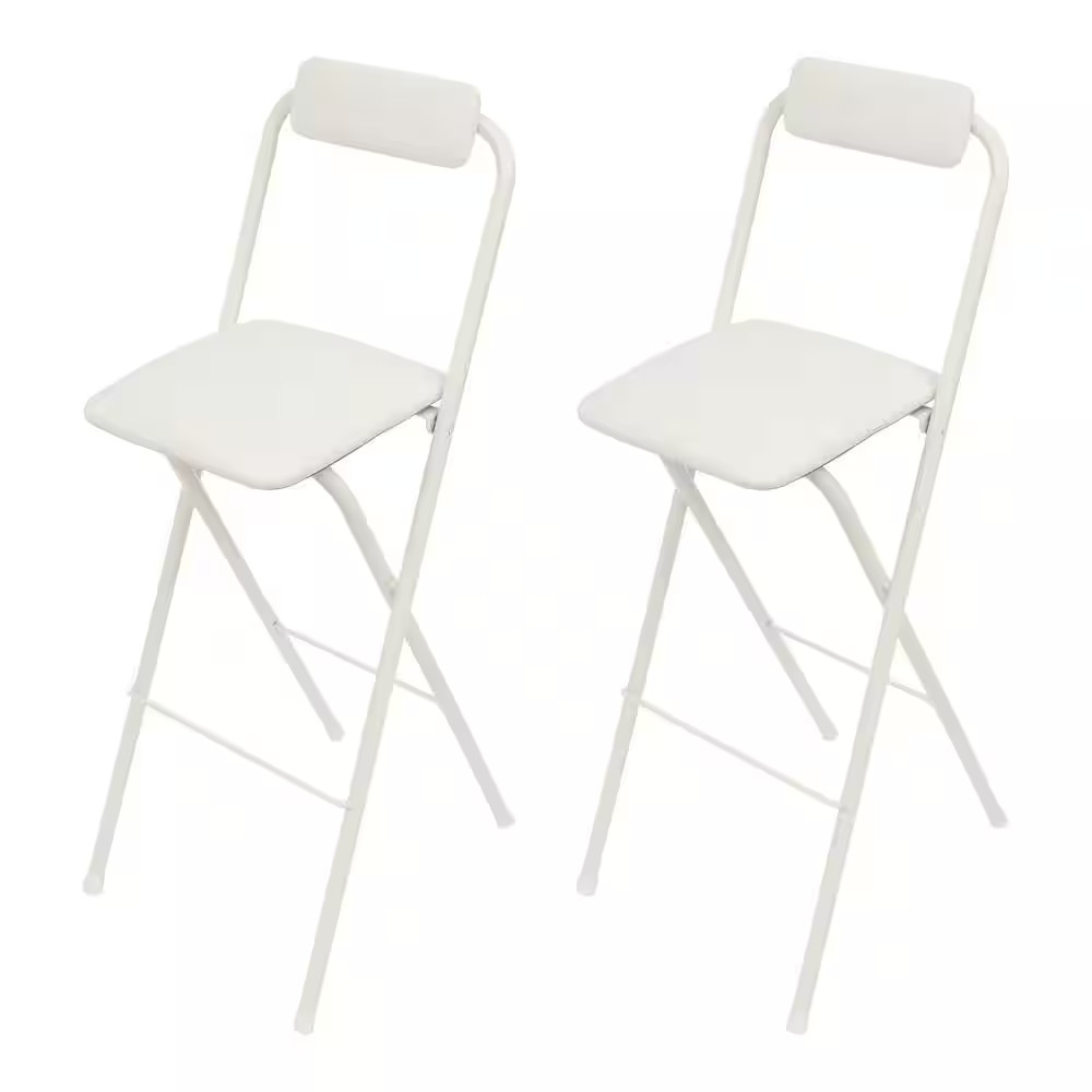 White Metal Carbon Steel Folding Chair Seat Portable Bar Coffee Balcony Folding