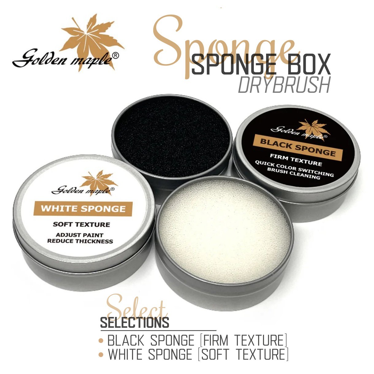 Golden Maple: Drybrush Sponge Box – Firm or Soft Texture for Dry Brush